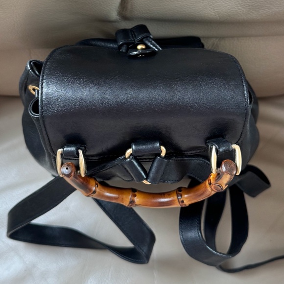 Authenticated Vintage Gucci Leather Bamboo Flap Drawstring Mini Backpack, COA - Picture 7 of 15